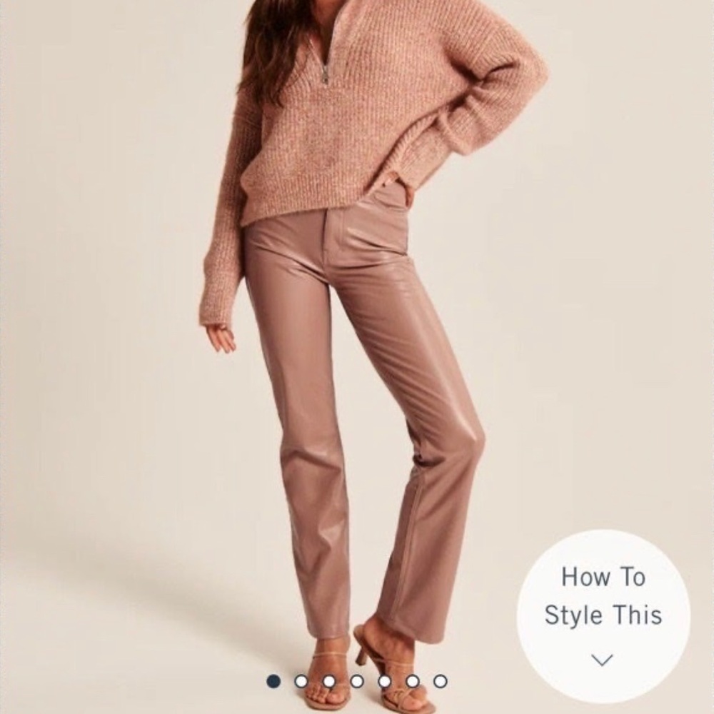 Abercrombie Vegan Leather 90s Straight Pants - Pink Brown